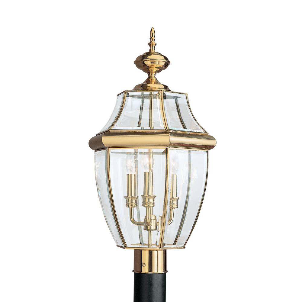 Brass Gold Post Lighting Outdoor The Home Depot Lancaster 3 Light Outdoor Polished Brass Post