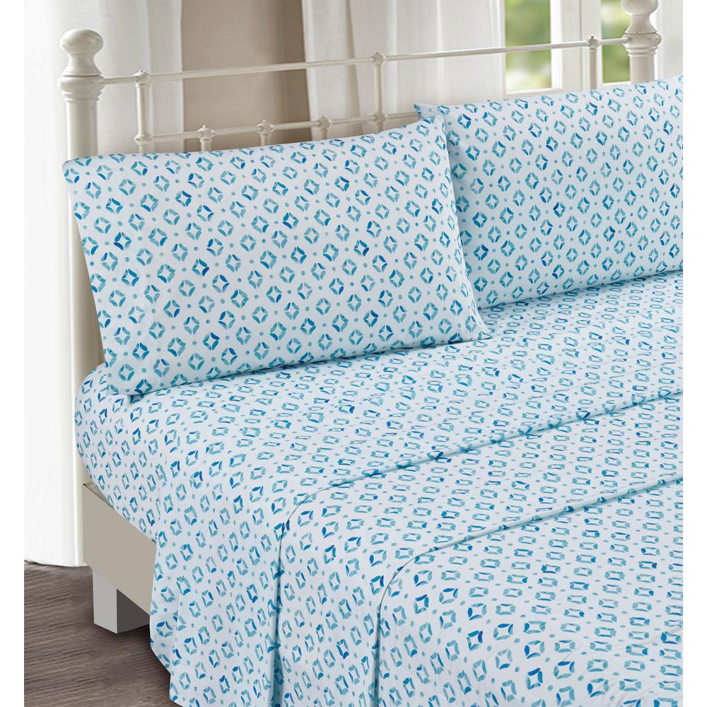 Best Rated Queen Cotton Bed Sheets Pillowcases Shams Sundial Blue 4 Piece Cotton Sa Queen Sheet Set