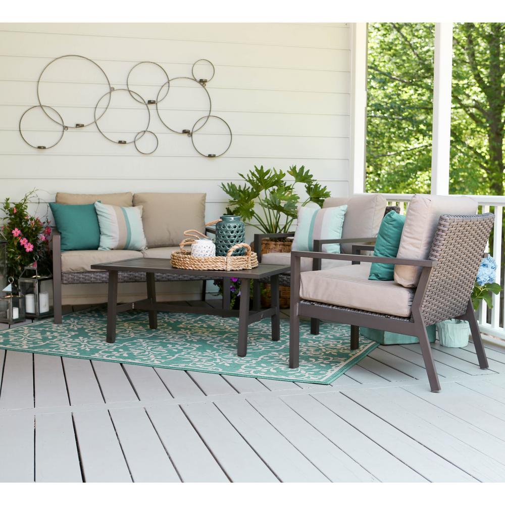 Preston 4Piece Wicker Patio Conversation Set with Tan Cushions301890
