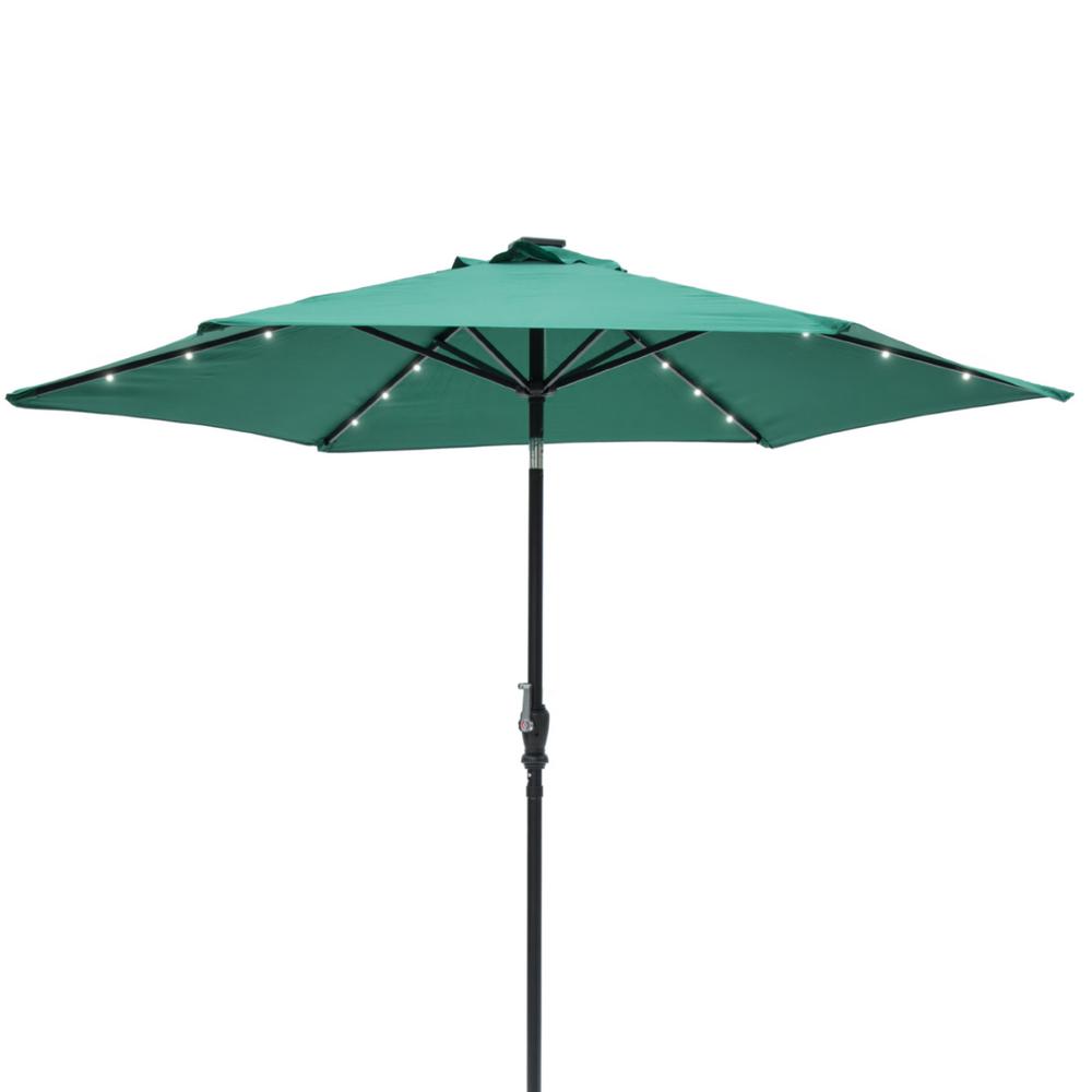 Sun Ray 9 Ft Round 6 Rib Steel Solar Lighted Market Patio Umbrella In Hunter Green 841033 The Home Depot