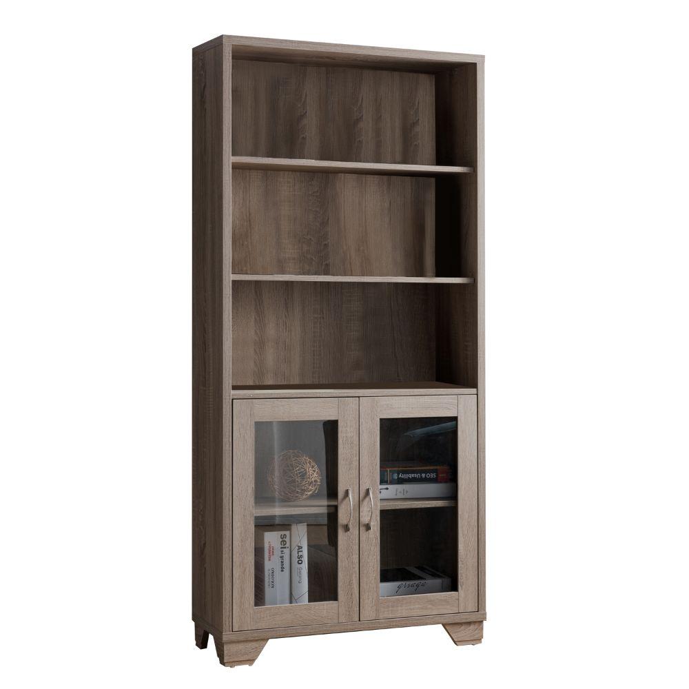 Benjara Wooden Book Cabinet Taupe Brown With Three Display Shelves