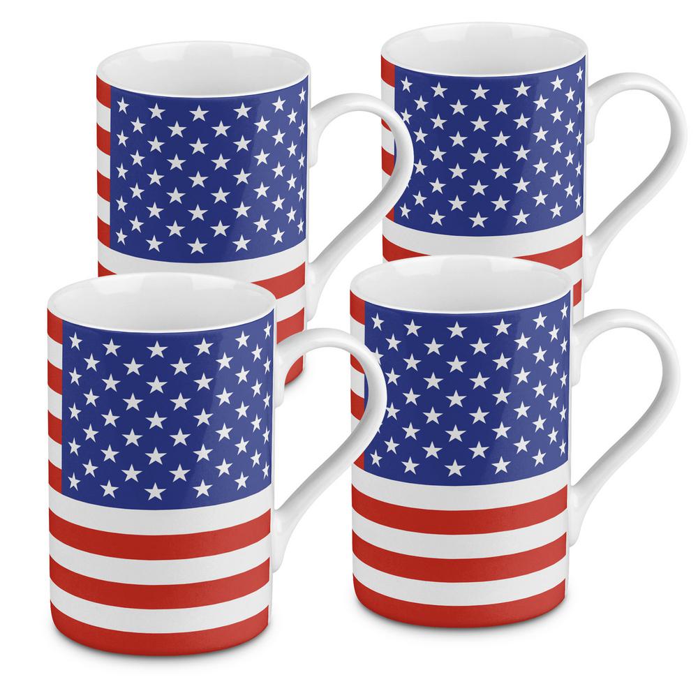 Konitz 4 Piece Flag Stars And Stripes Porcelain Mug Set The Home Depot