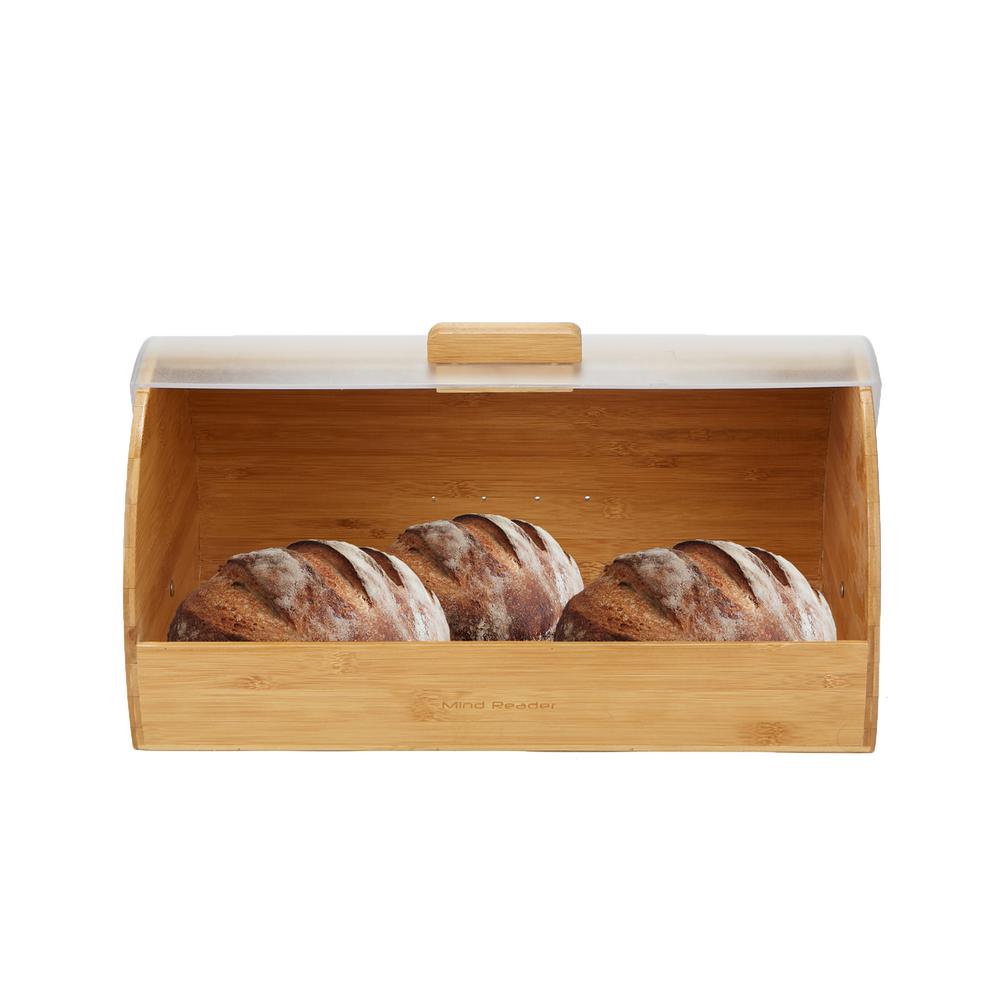 Mind Reader Brown Bamboo Bread Box Container Holder with Rolltop