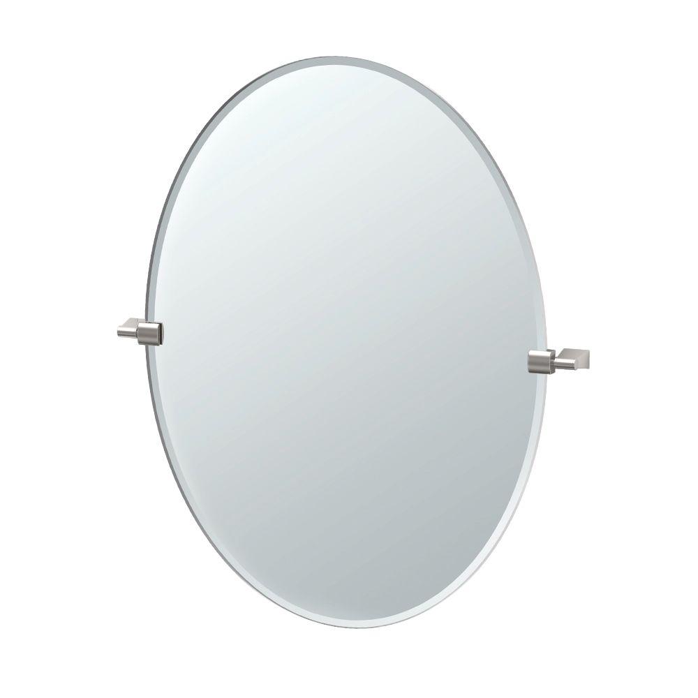 Gatco Bleu 28 In X 32 Frameless Single Large Oval Mirror Frameless Single Large Oval Mirror In Satin Nickel 4389lg The Home Depot