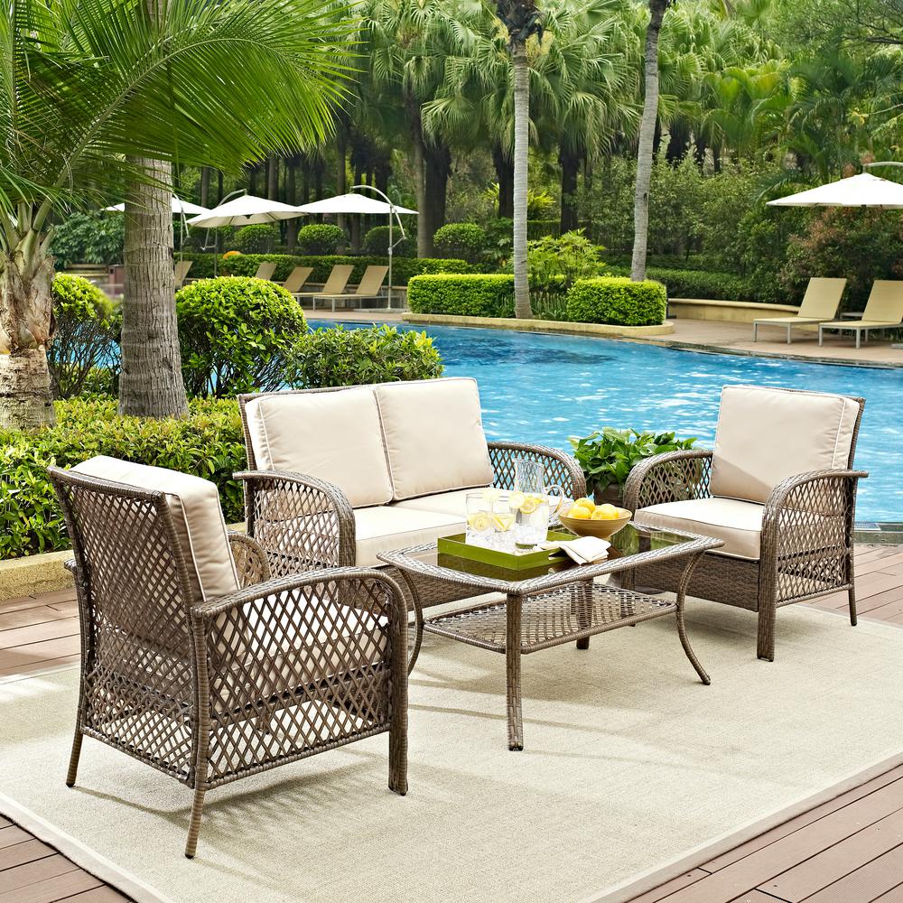 Crosley Tribeca 4 Piece Wicker Outdoor Patio Seating Set With Sand Cushions Ko70037dw Sa The Home Depot