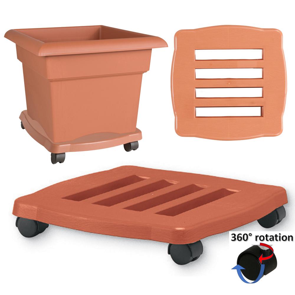 Bloem Rolling Planter Caddy 15 in. Terra Cotta Plastic Square95125C