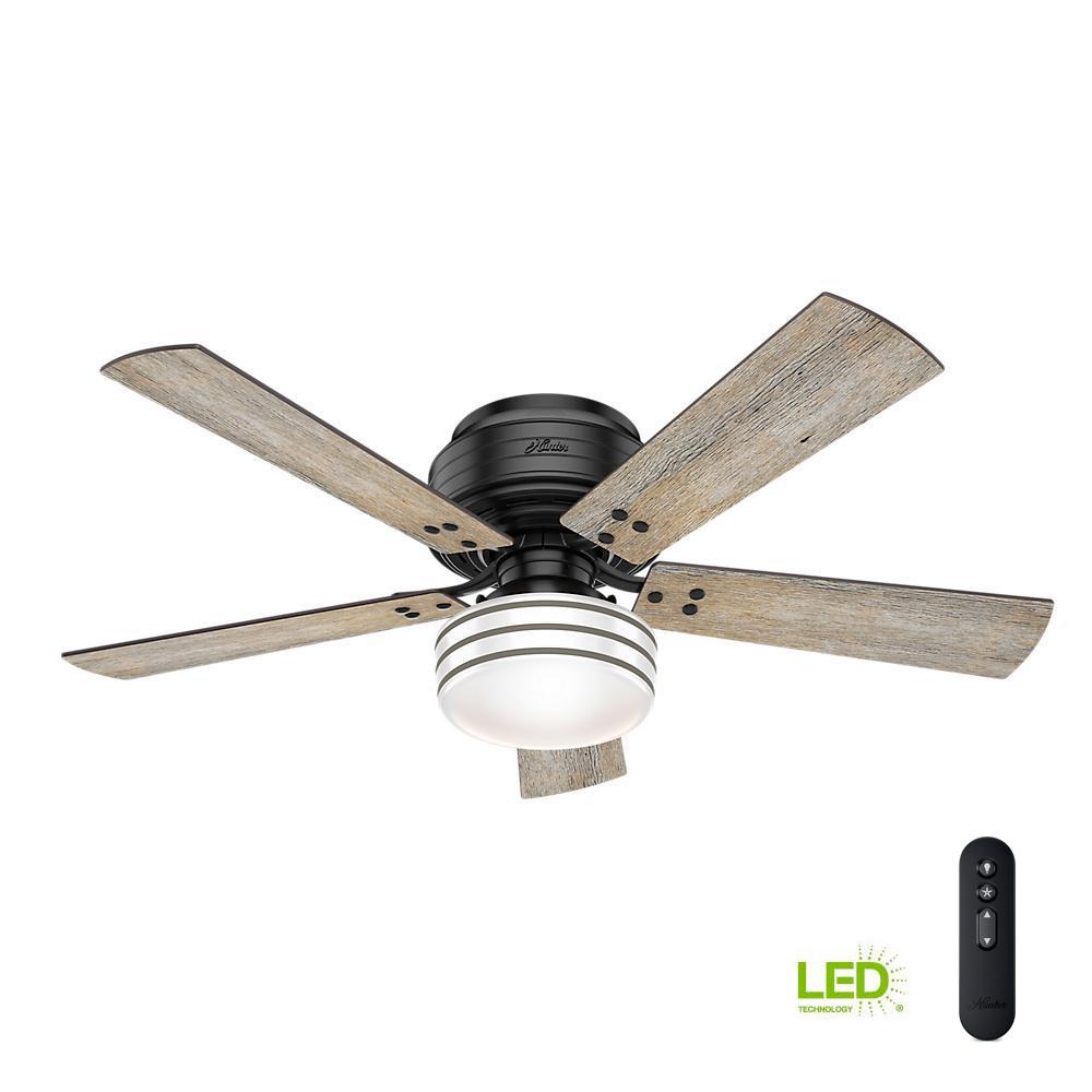 Hunter Cedar Key 52 In Indoor Outdoor Matte Black Low Profile Ceiling Fan With Light Kit And Handheld Remote Control