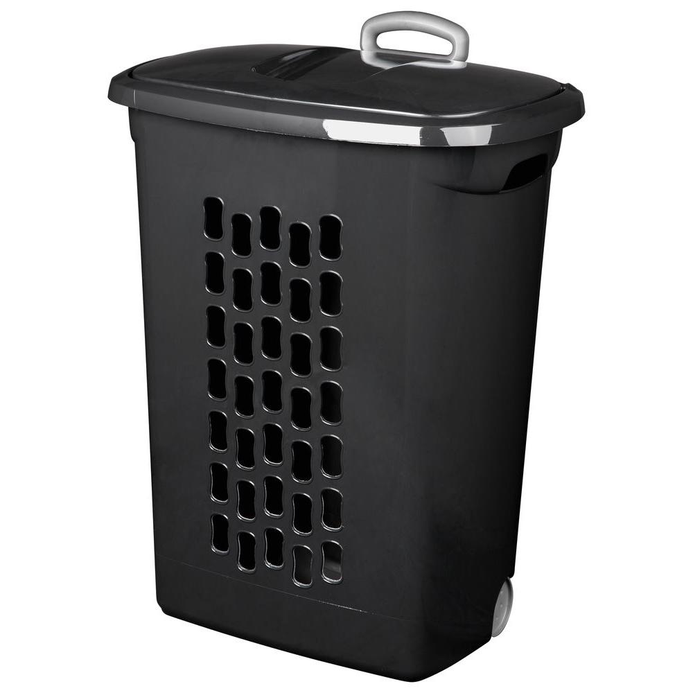 UPC 073149122292 product image for Black Plastic Wheeled Laundry Basket | upcitemdb.com