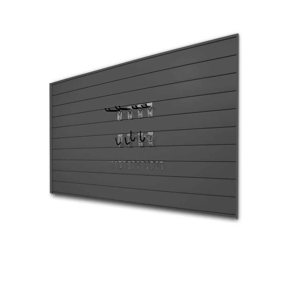 Proslat PVC Slatwall 8 ft. x 4 ft. Charcoal Hook Kit Bundle (20-Piece)