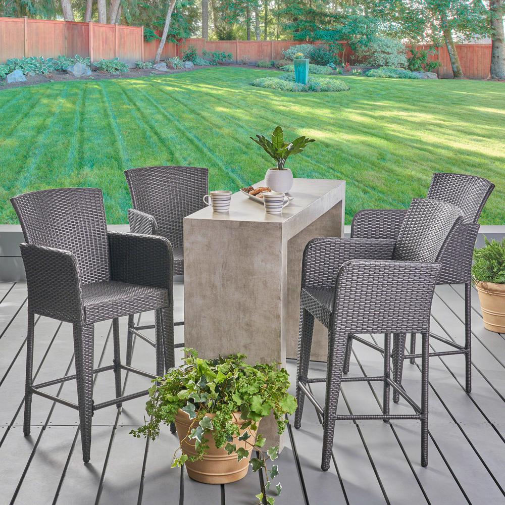 Noble House Anaya Gray Wicker Outdoor Bar Stools (4Pack)304495 The