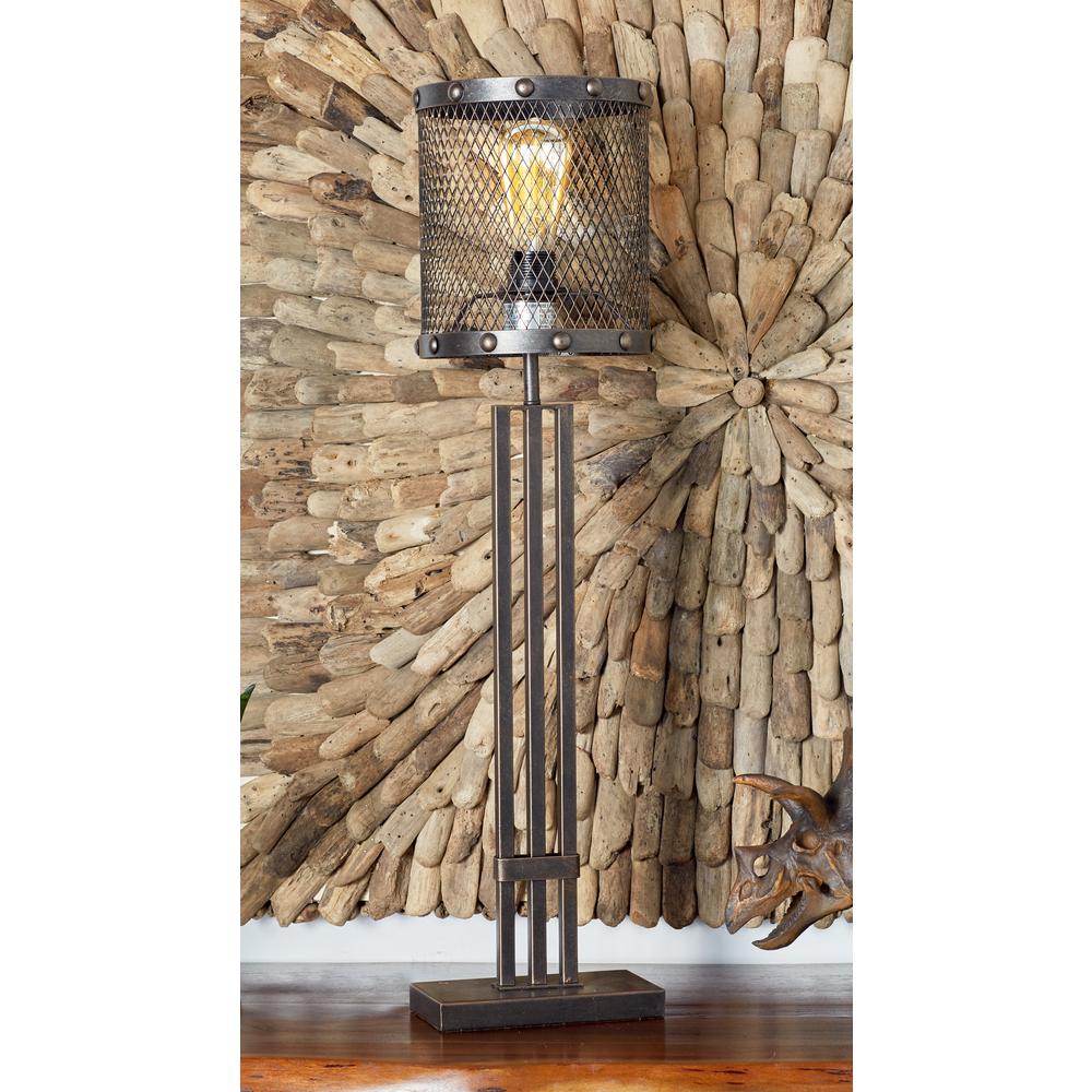 32 inch Bronze Iron Table Lamp with Cylindrical Wire Mesh Bulb Holder