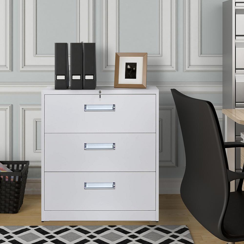 Merax White Metal Vertical Lockable File Cabinet With 3 Drawer