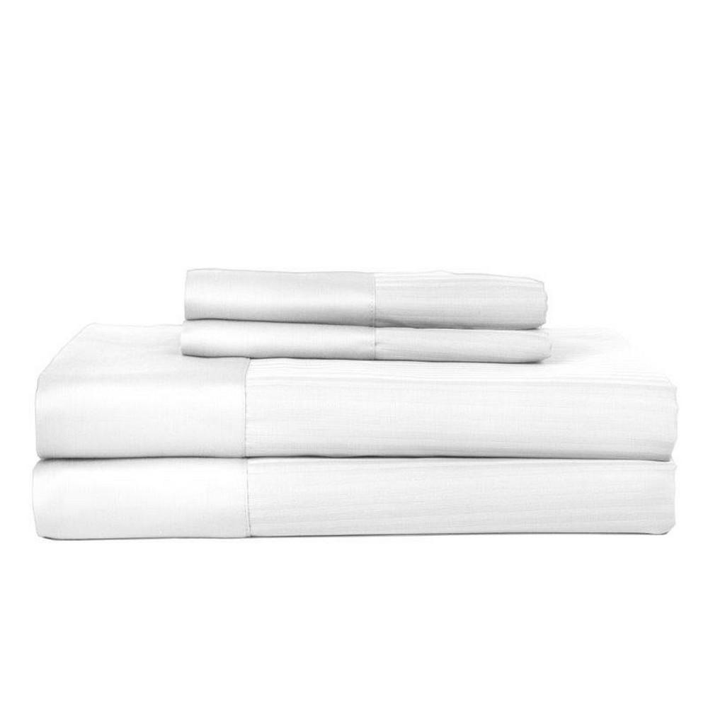 PERTHSHIRE 4-Piece White Striped 450 Thread Count Cotton Queen Sheet Set was $160.99 now $64.39 (60.0% off)