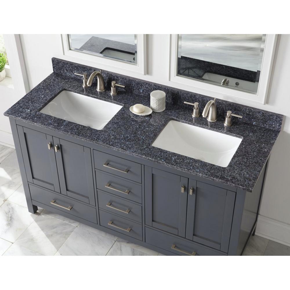 Home Decorators Collection 61 In W Granite Double Sink Vanity Top In Blue Pearl With White Trough Sinks 64905 The Home Depot