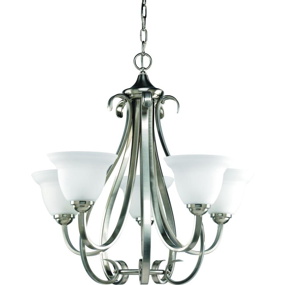 progress lighting torino 5-light brushed nickel chandelier with