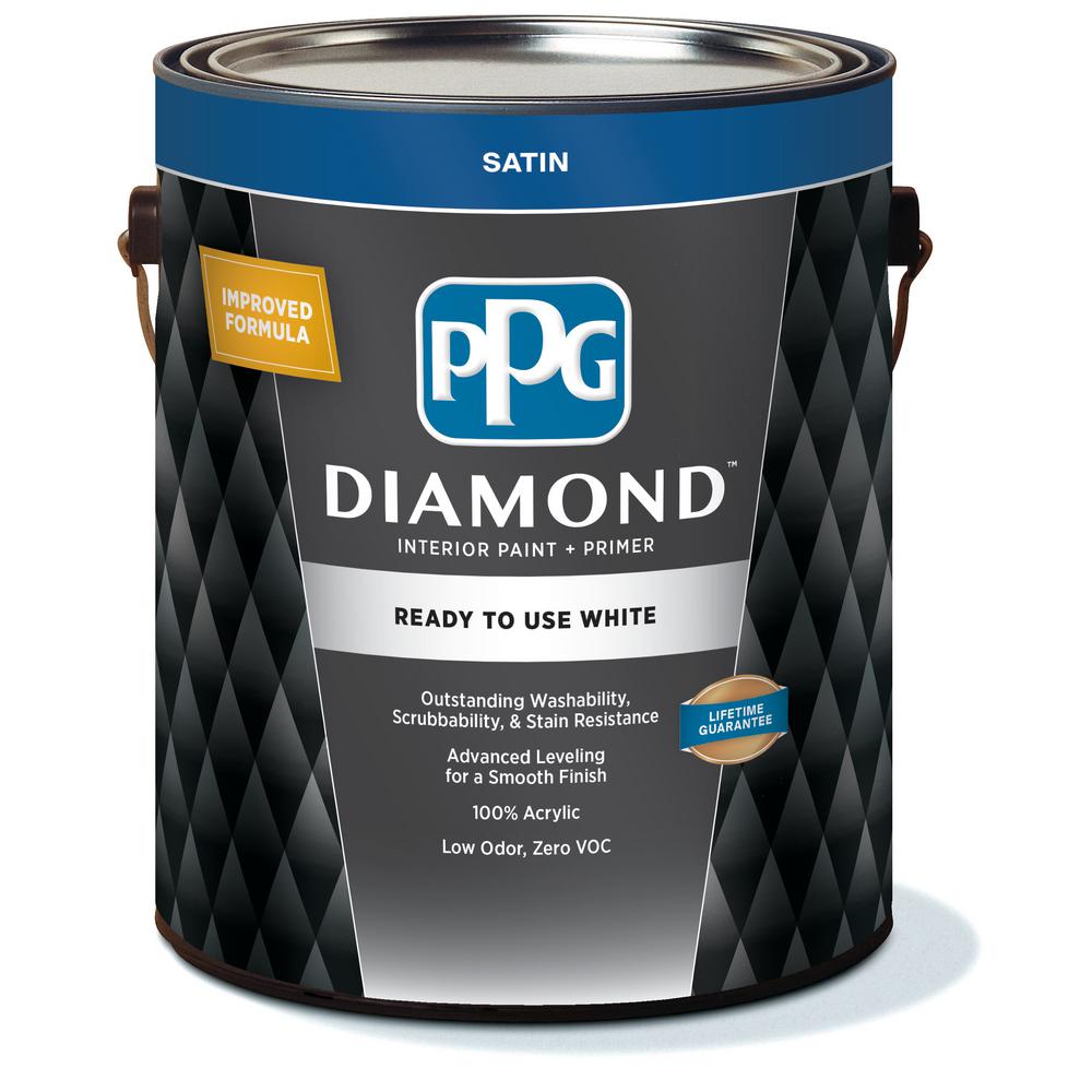 PPG Diamond 1 gal. White Satin Ready to Use Interior Paint with Primer