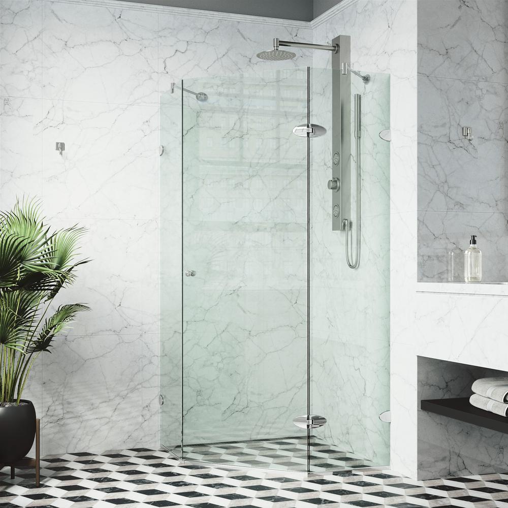 VIGO Verona 38.125 in. x 73.375 in. Frameless Neo-Angle Hinged Corner Shower Enclosure in Chrome with Clear Glass