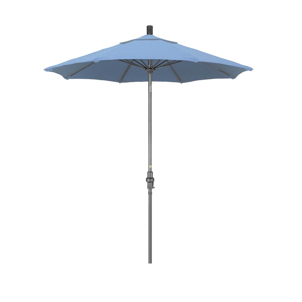 California Umbrella 7 5 Ft Grey Aluminum Market Collar Tilt Crank Lift Patio Umbrella In Air Blue Sunbrella Gscuf758010 5410 The Home Depot