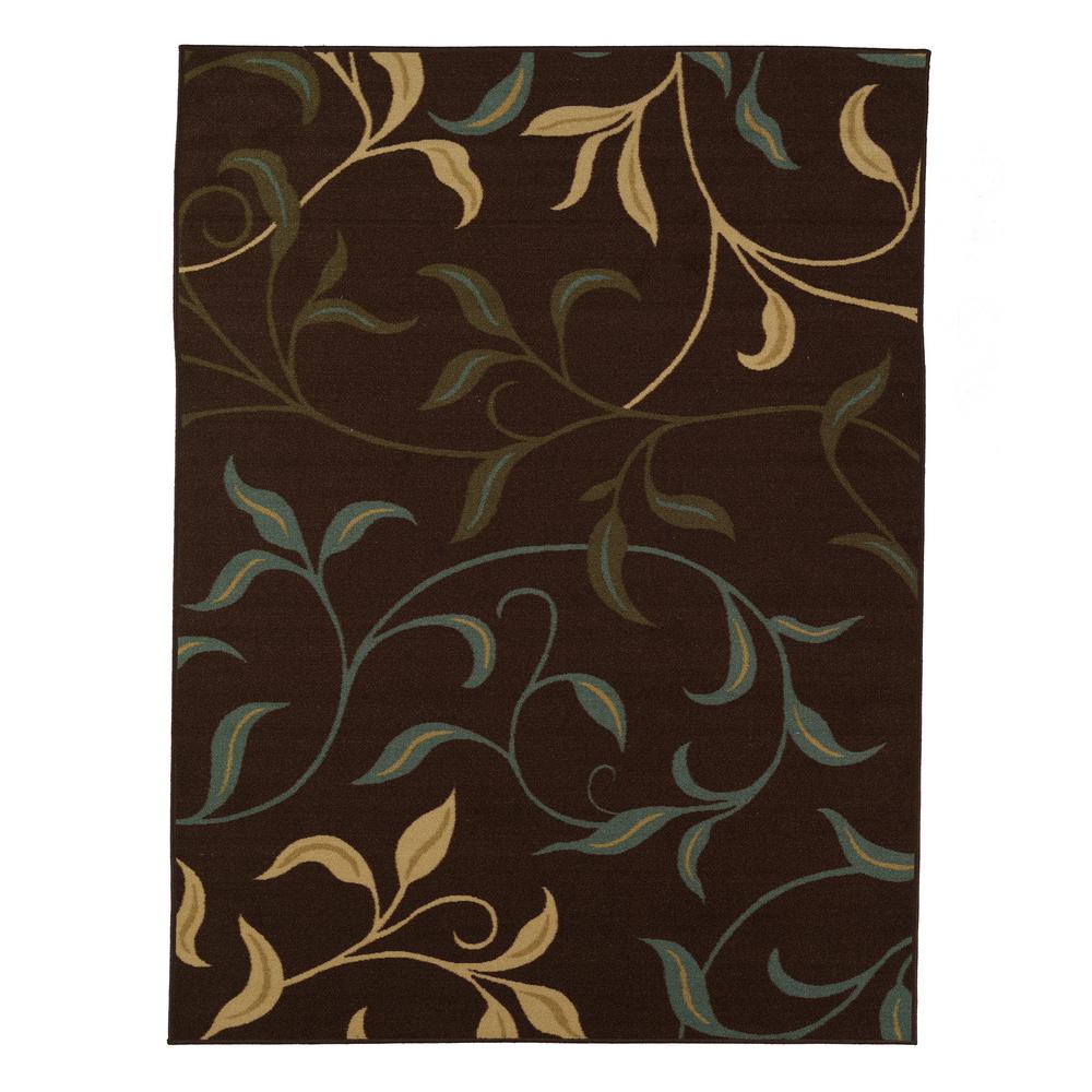 Ottomanson Leaves Design Brown 8 ft. 2 in. x 9 ft. 10 in. NonSkid Area