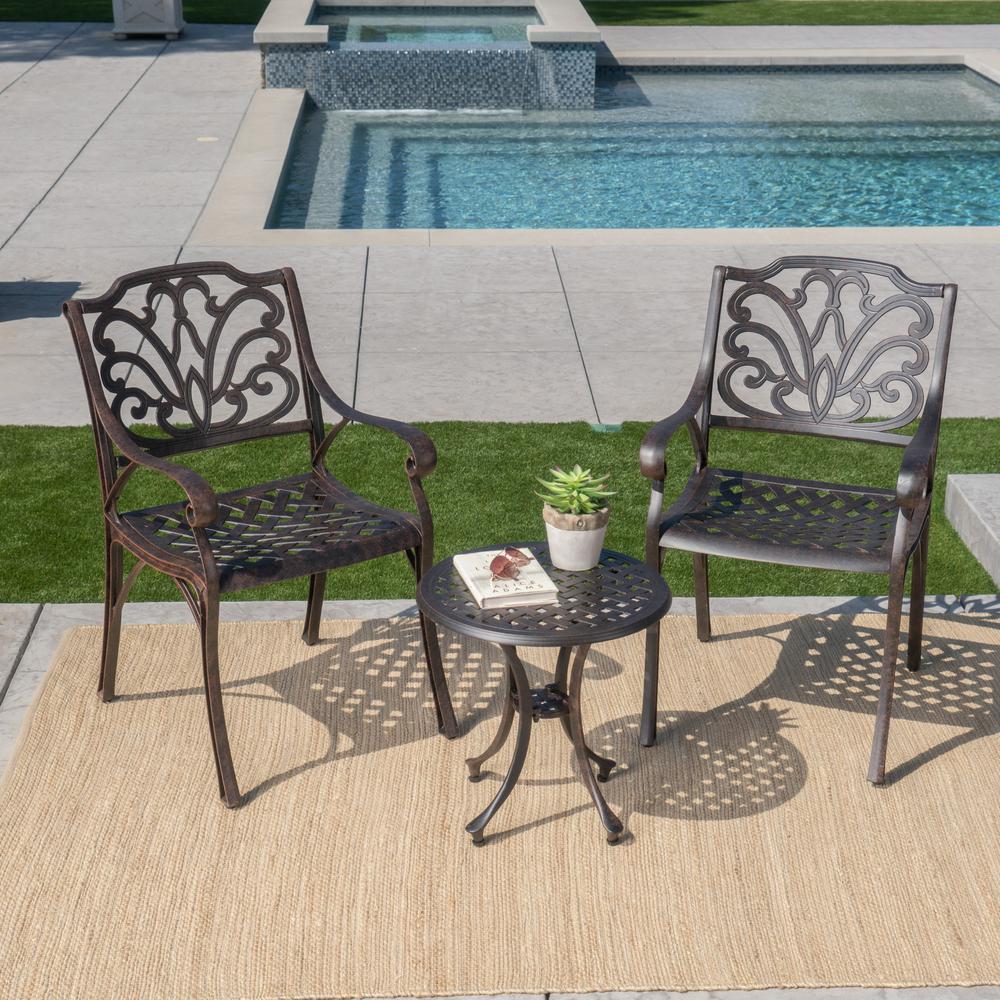 Noble House Linda Bronze 3Piece Cast Aluminum Patio Conversation Set