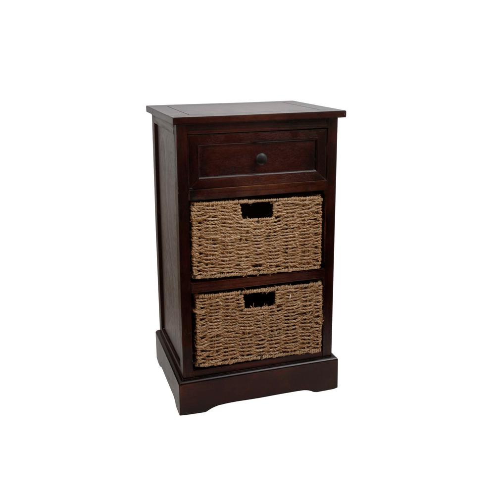Decor Therapy Urban Farmhouse Walnut 3 Drawer Basket End Table