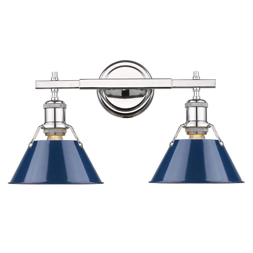Golden Lighting Orwell 2 Light Chrome With Navy Shade Bath Vanity Golden Lighting Orwell 2 Light Chrome With Navy Shade Bath Vanity