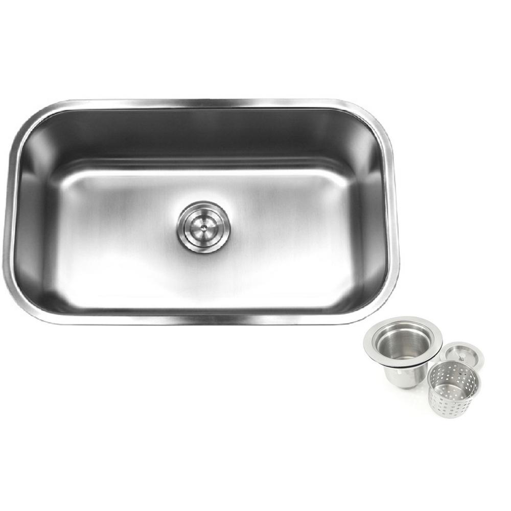 Kingsman Hardware Kingsman Undermount Stainless Steel 31 5 In Single Bowl Kitchen Sink With Brushed Finish Strainer Included