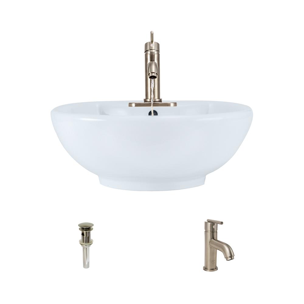 MR Direct Porcelain Vessel Sink in White with 753 Faucet and PopUp