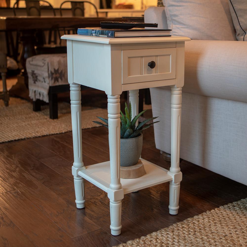Decor Therapy Simplify Antique White 1Drawer End Table FR1475 The