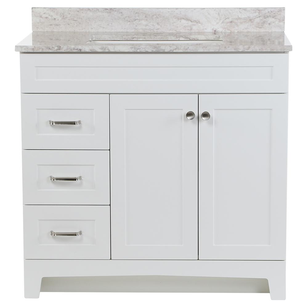 Thornbriar 37 in. W x 22 in. D Vanity in White with Stone Effects Vanity Top in Winter Mist with White Basin