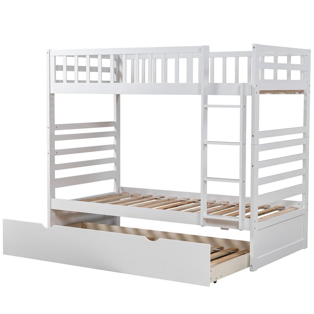 Merax White Twin over Twin Solid Wood Bunk Bed with Trundle SK000015AAK The Home Depot