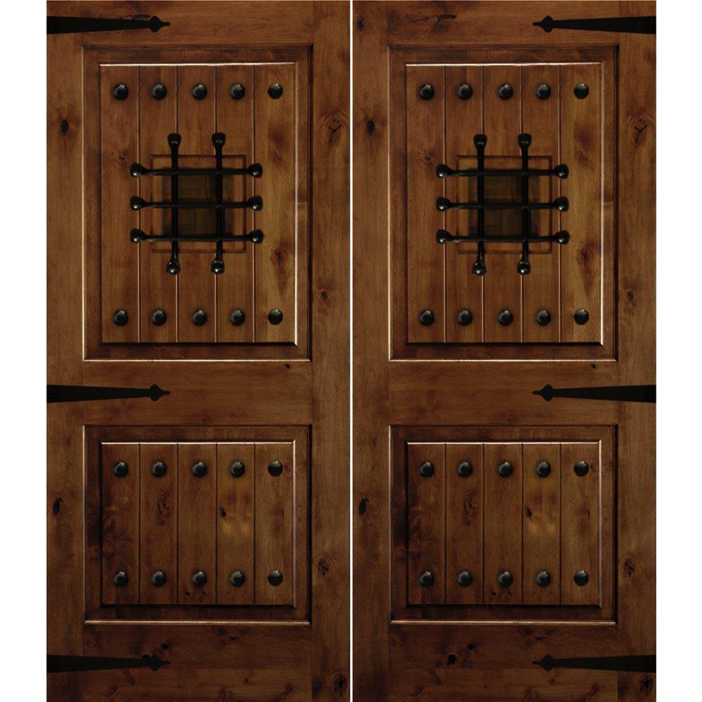 Krosswood Doors 72 in. x 80 in. Mediterranean Knotty Alder Square Top with Provincial Stain Left