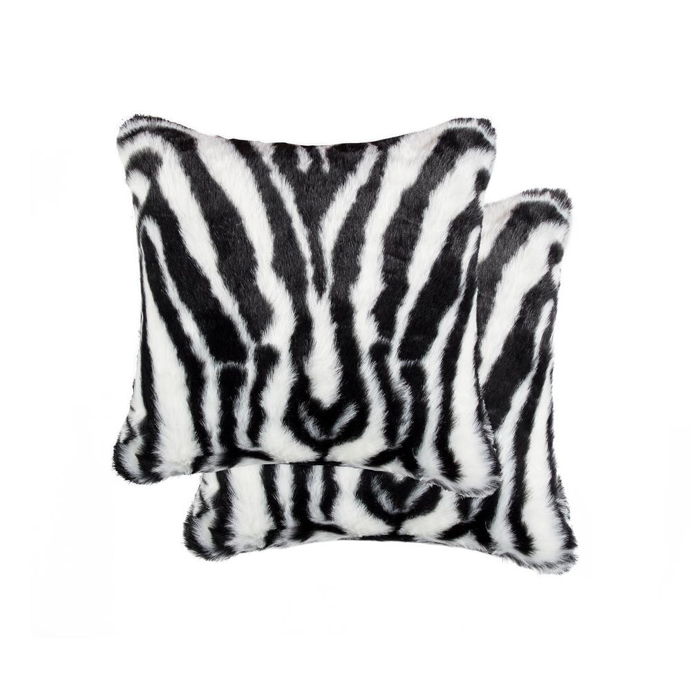 Luxe Faux Fur Belton Denton Zebra Black And White 18 In X 18 In