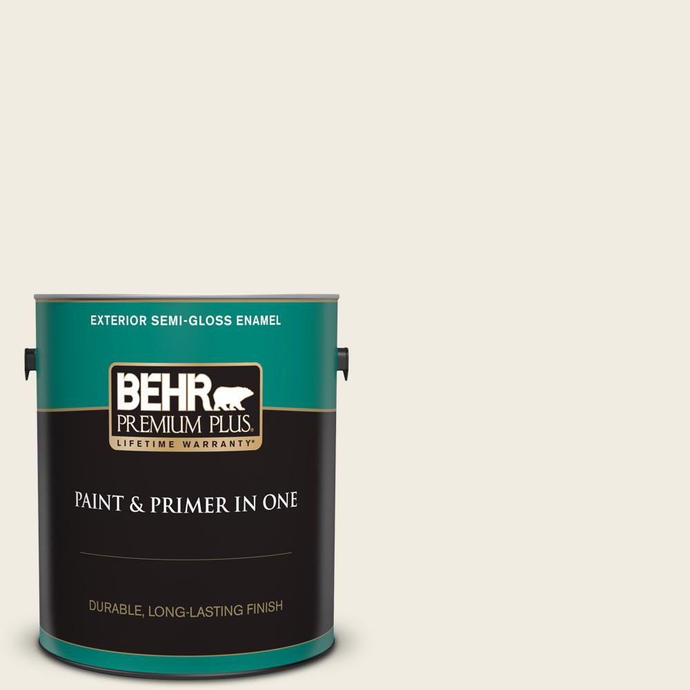 Behr Premium Plus 1 Gal 12 Swiss Coffee Semi Gloss Enamel Exterior Paint And Primer In One 505001 The Home Depot