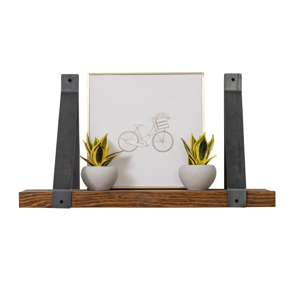Grace 9 5in X 24in 13in Walnut Pine Wood Drop Down Decorative Wall Shelf With Brackets