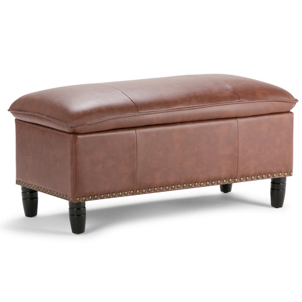 Simpli Home Emily Cognac Pillow Top Storage Ottoman Bench-3AXCOT-247-CG ...