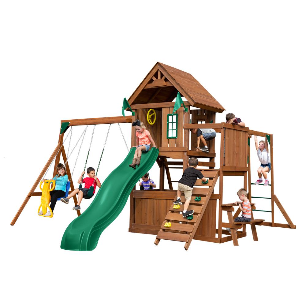 wooden swing and slide set