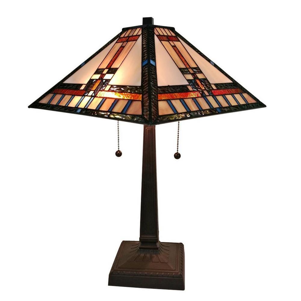 Warehouse of Tiffany 13 in. Butterfly Multicolored/Brown Desk Lamp with ...