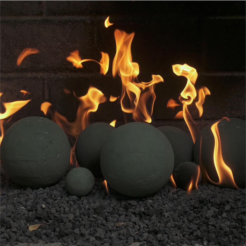 6 In Set Of 5 Ceramic Fire Balls In Charcoal Gray Speckled 01