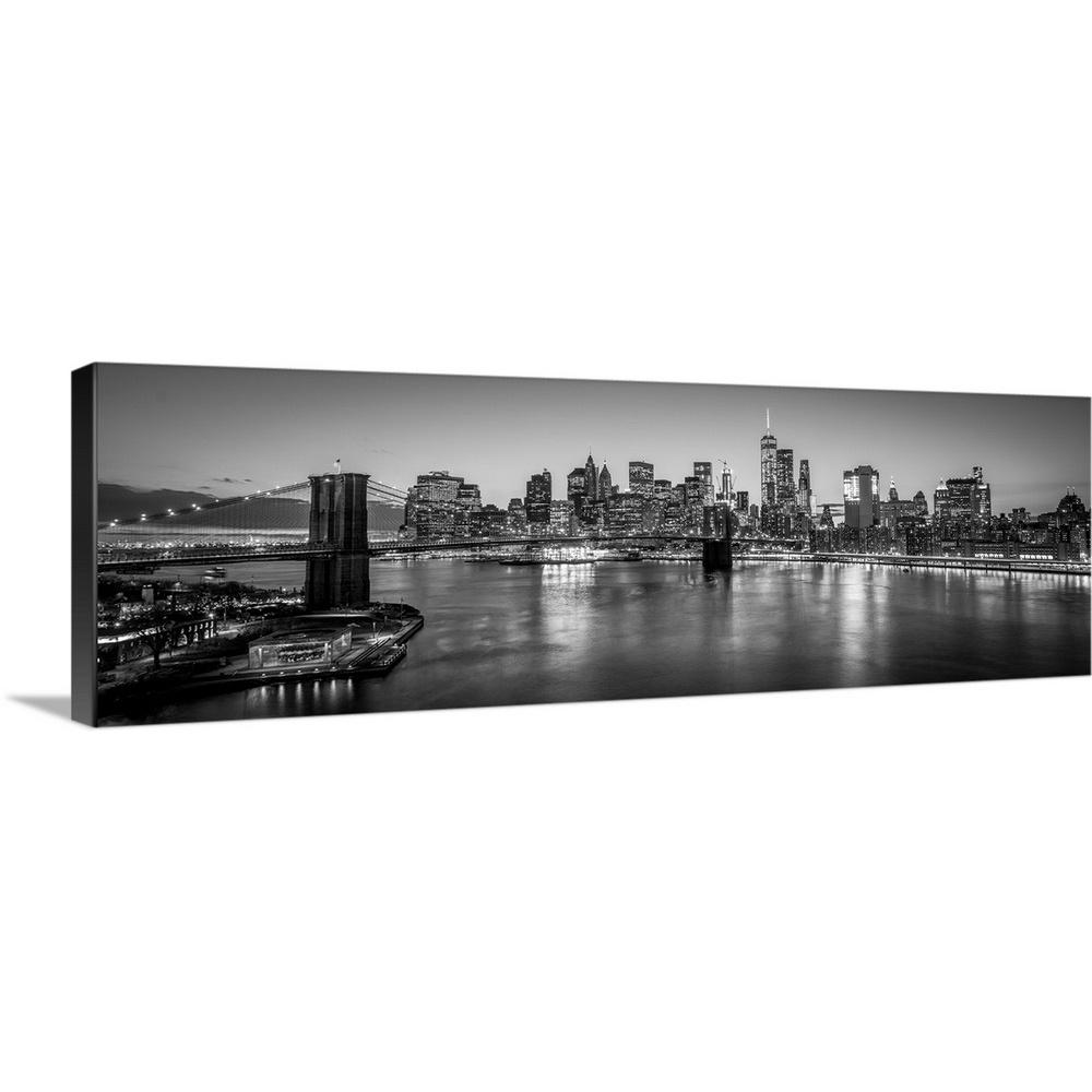 Greatbigcanvas New York City Skyline With Brooklyn Bridge In Foreground Evening Black And White By Circle Capture Canvas Wall Art 2417950 24 36x12 The Home Depot