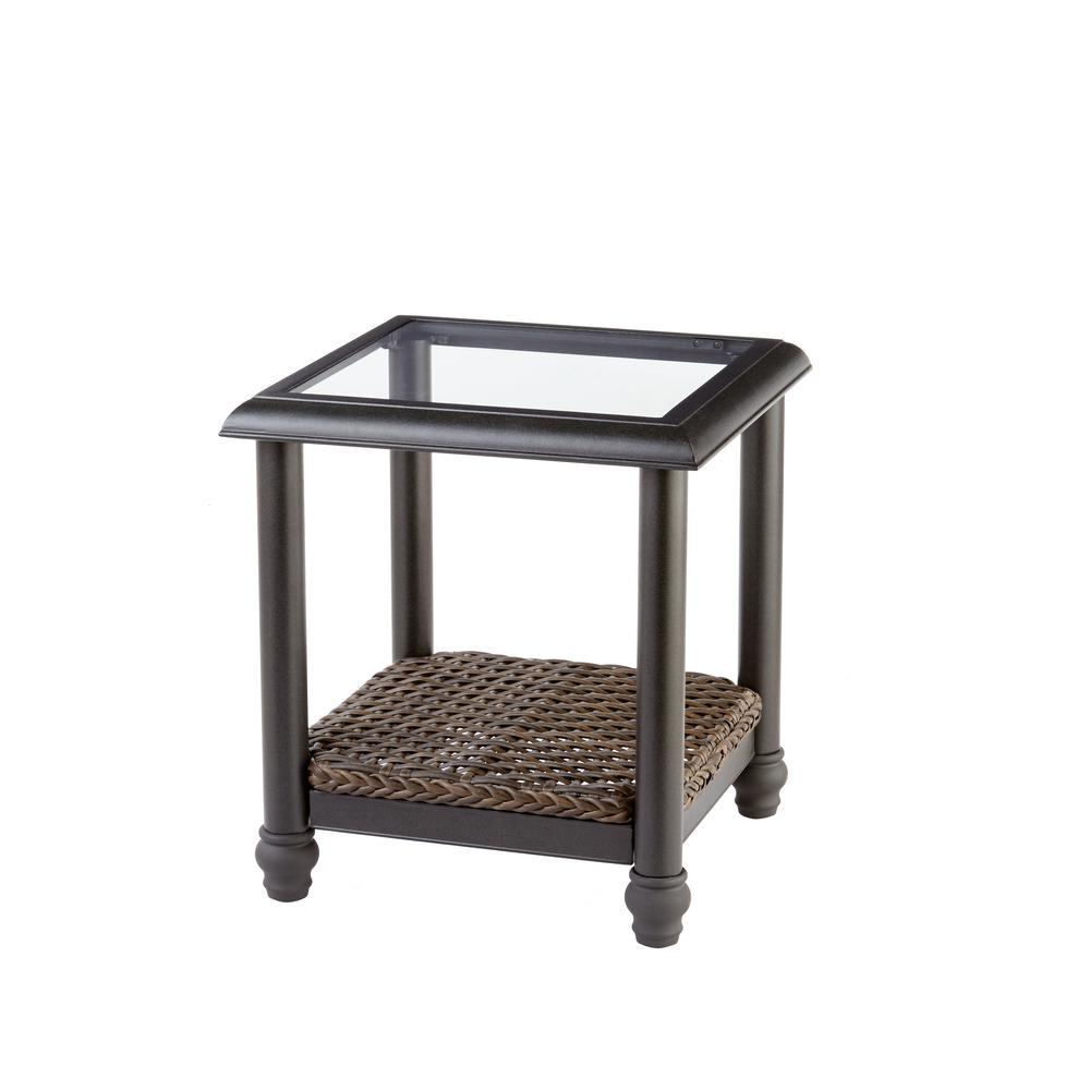 Hampton Bay Whitfield 23 in. Square Dark Brown Metal Outdoor Side Table