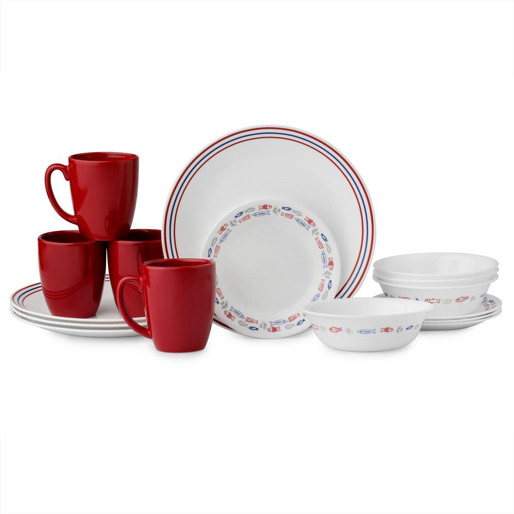 Corelle Clic 16 Piece Harbor Town Dinnerware Set 1131888 The Corelle Clic 16 Piece Harbor Town Dinnerware Set