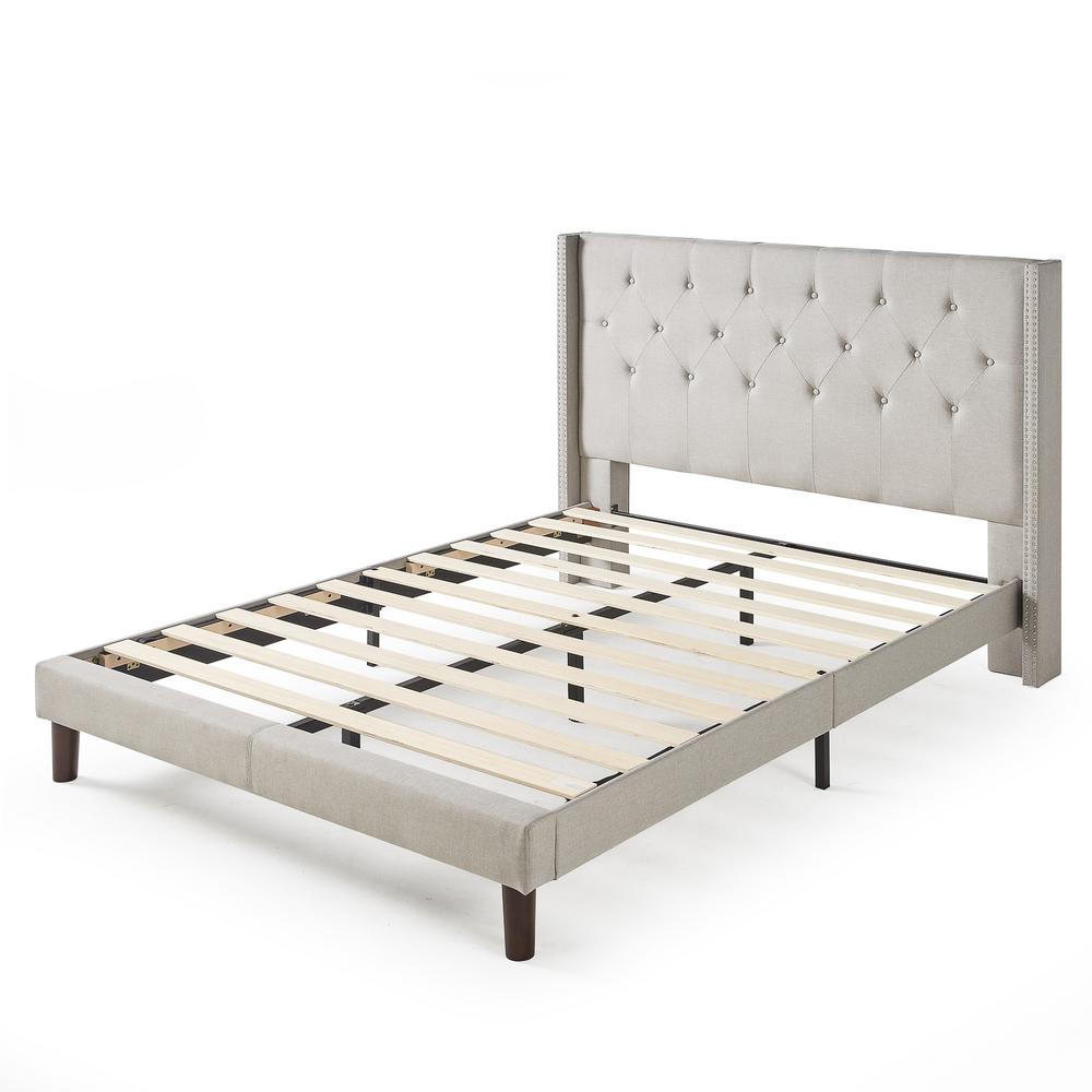 Zinus Annette Light Grey Full Upholstered Platform Bed Frame Fhdw F The Home Depot 