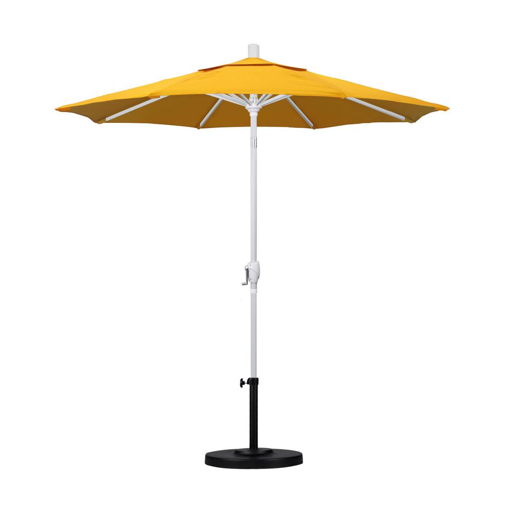 California Umbrella 7 5 Ft White Aluminum Pole Market Aluminum Ribs Push Tilt Crank Lift Patio Umbrella In Sunflower Yellow Sunbrella Gspt758170 5457 The Home Depot