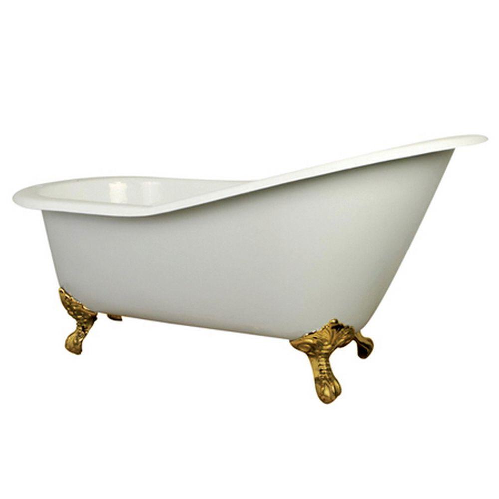 Aqua Eden 61 In Cast Iron Polished Br Slipper Clawfoot Bathtub Polished Br Slipper Clawfoot Bathtub