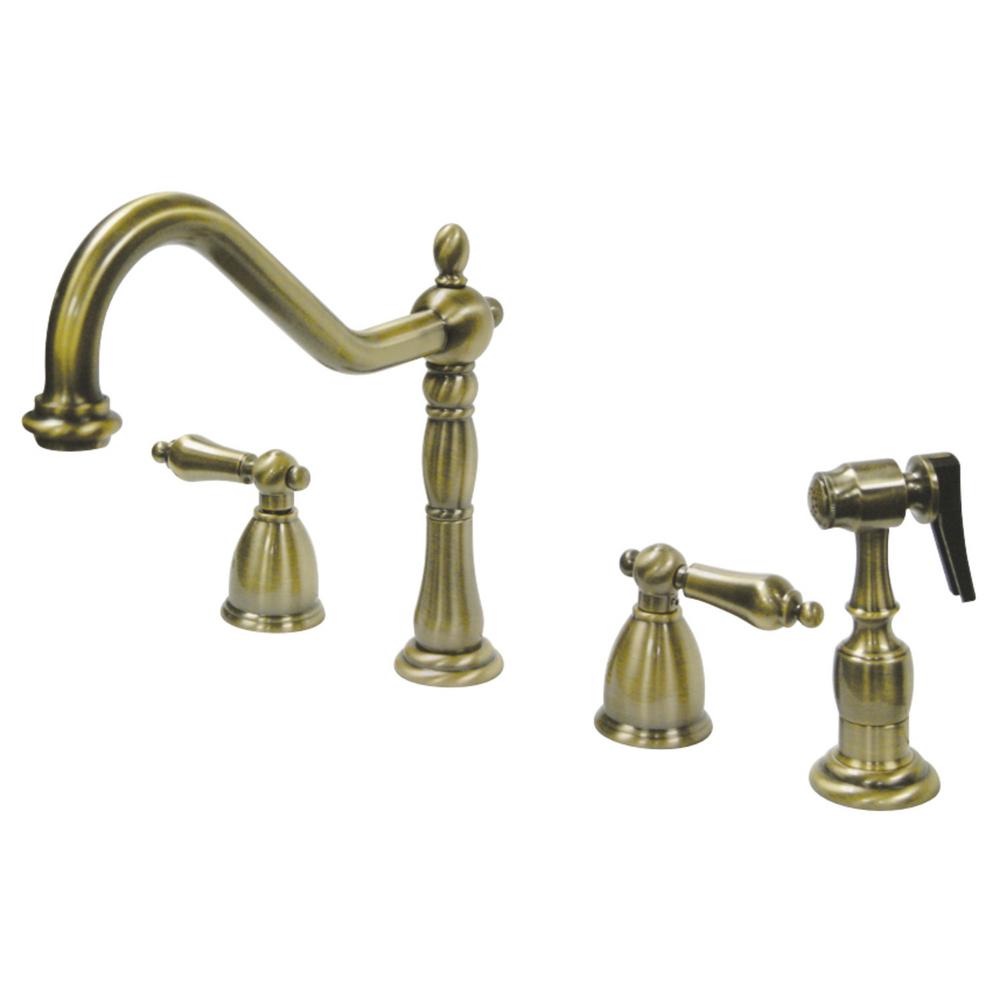 Kingston Brass Heritage 2 Handle Standard Kitchen Faucet With Side Heritage 2 Handle Standard Kitchen Faucet With Side Sprayer In Vintage Brass