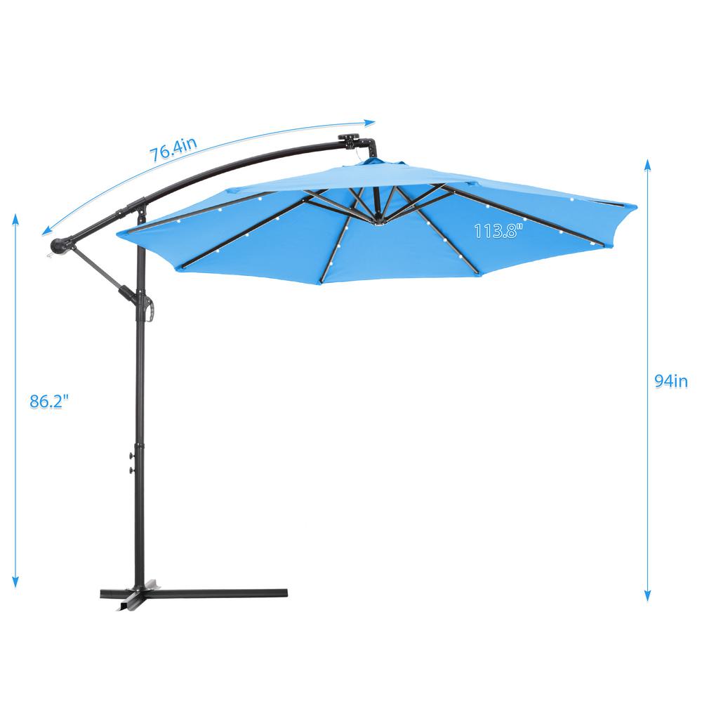 Nestfair 10 Ft Steel Cantilever Offset Solar Led Hanging Patio Umbrella With Cross Base In Blue Lw41923058 The Home Depot