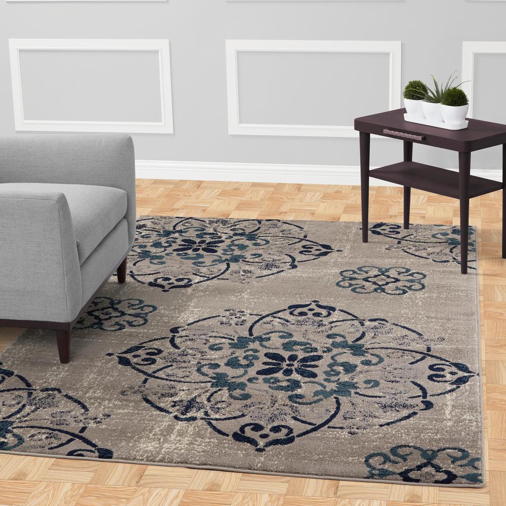 Diagona Designs Jasmin Collection Contemporary Medallion Design Gray and Ivory 8 ft. x 10 ft