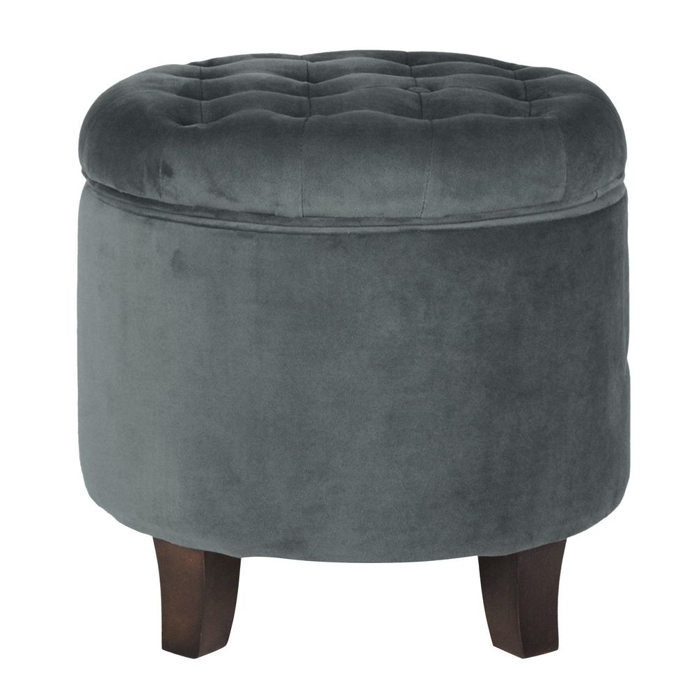 HomePop Light Gray Velvet with Storage Tufted Round Ottoman 18 in. H x ...