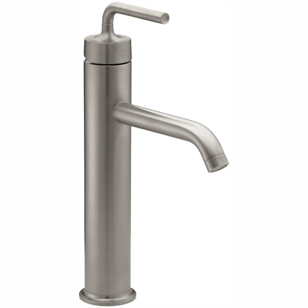 Kohler Purist Tall Single Hole Handle Low Arc Water Saving Faucet With Straight Lever In Vibrant Brushed Nickel